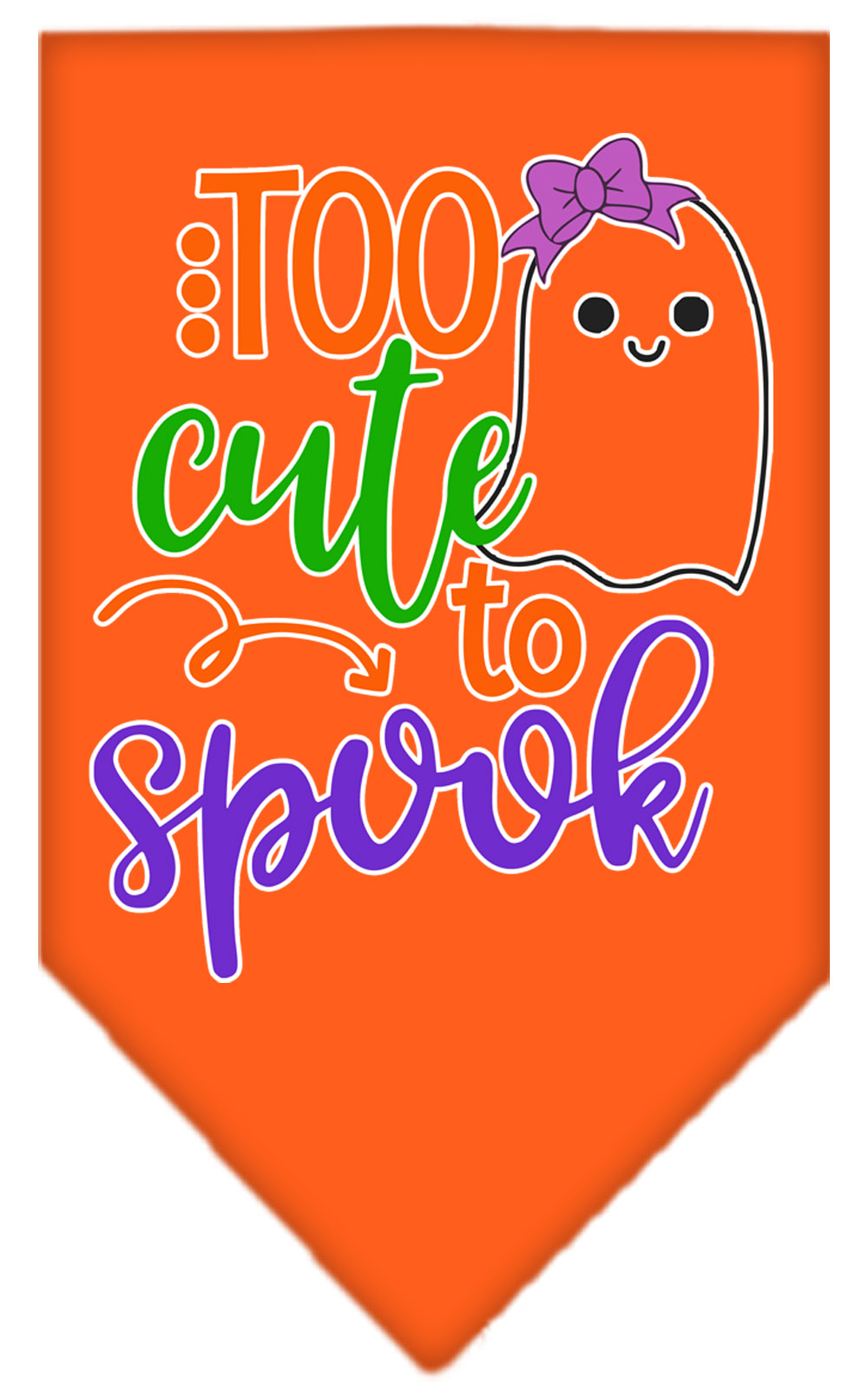 Too Cute to Spook-Girly Ghost Screen Print Bandana Orange Large